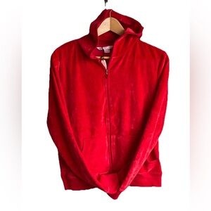 Vintage Y2K Victoria’s Secret Red Velour Full Zip Long Sleeve Hoodie Small